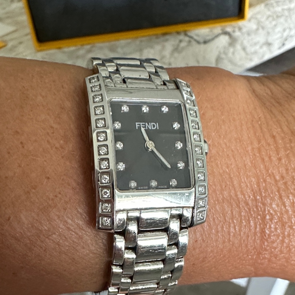 Fendi Silver Bracelet Watch with Dark Dial